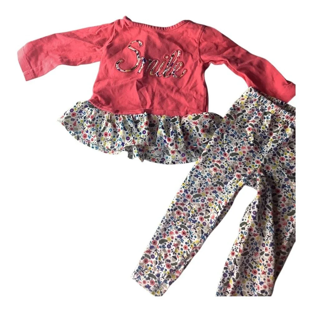 Carter's Outfit 2 pc Baby Girl 18M Ruffled Top &‎ Floral Leggings Multicolor